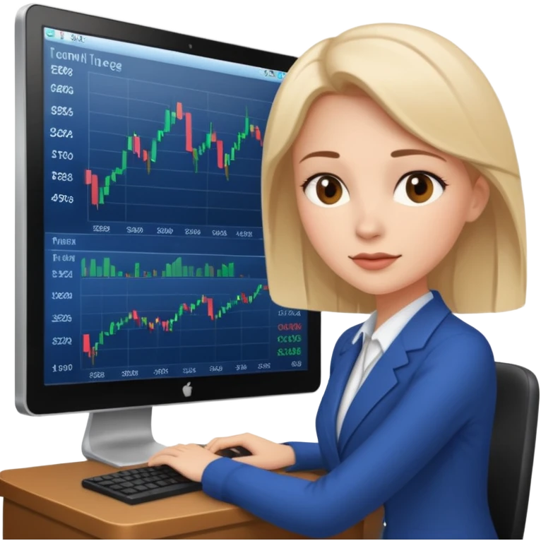 stock market woman on computer emoji