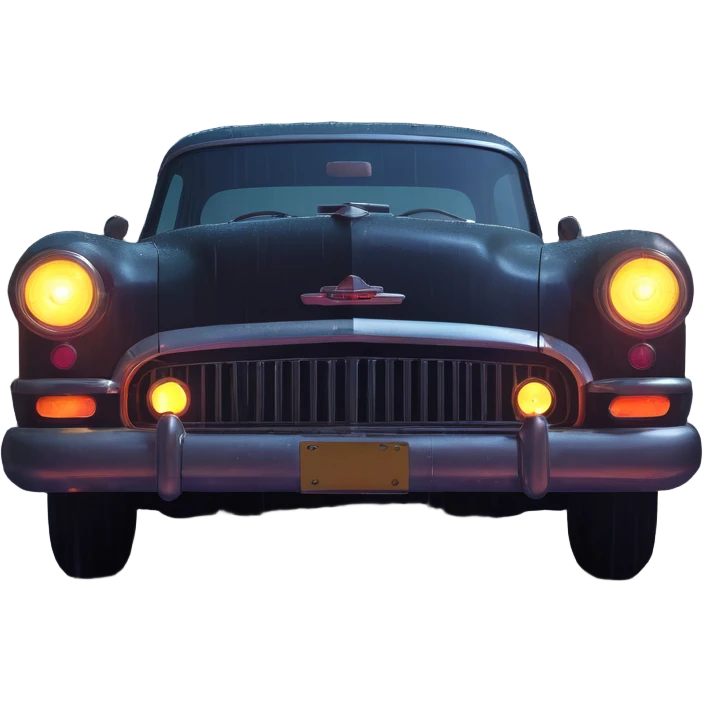 vintage car headlights illuminating rain-slicked urban street at night emoji
