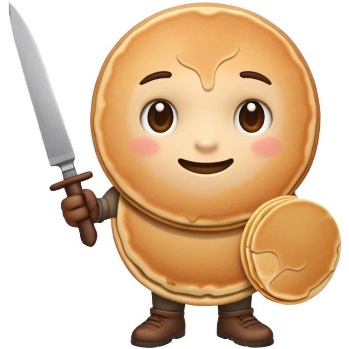 Assiette avec un pancake qui tiens un couteau dans une main emoji