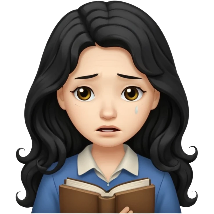 Long Hair Women with Book, Black wavy hair, crying

 emoji