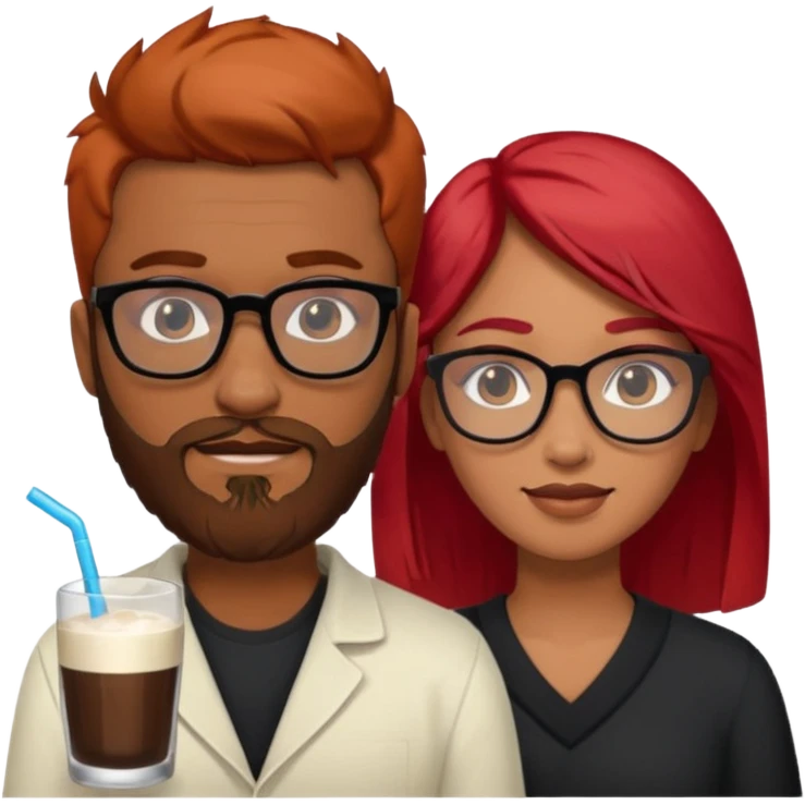 A Indian light black guy with beard and glasses. And a white russian girl with red hair  emoji