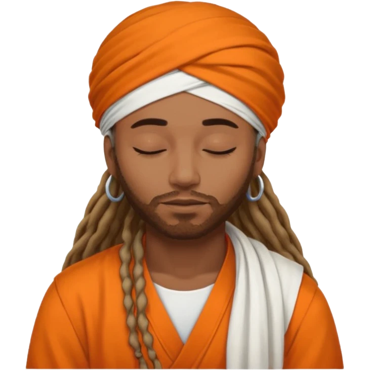 Brownskin man with long dreadlocks add a white turban on his head orange shirt sleeping emoji