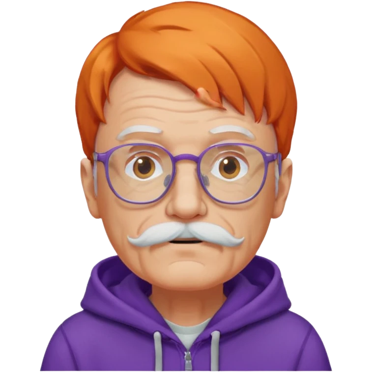 old man, orange hair, white mustache, wearing glasses, wearing a purple hoodie emoji