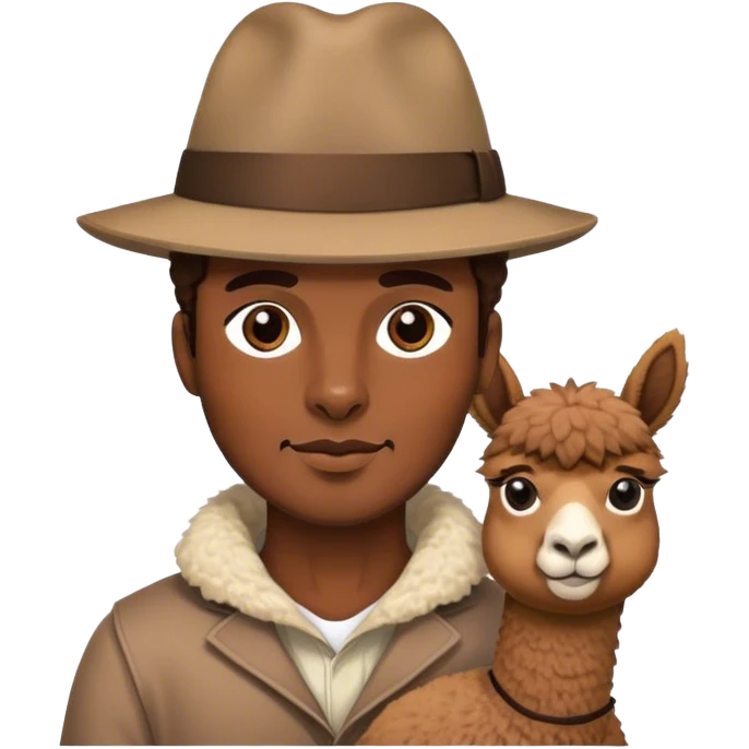 stylish male portrait in hat with an alpaca emoji
