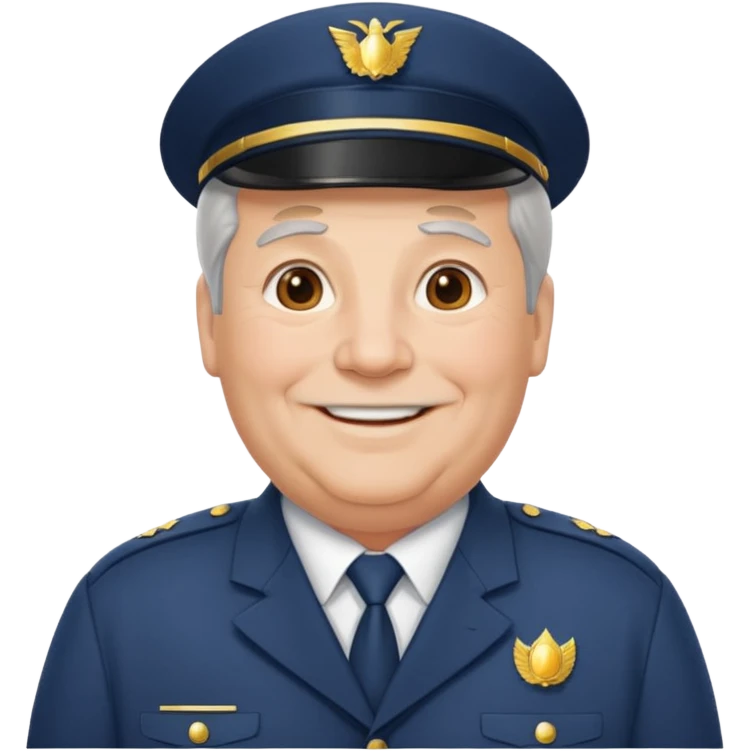 Older Male: gray hair at sides, slight wrinkles, wearing uniform, lightly obesity emoji
