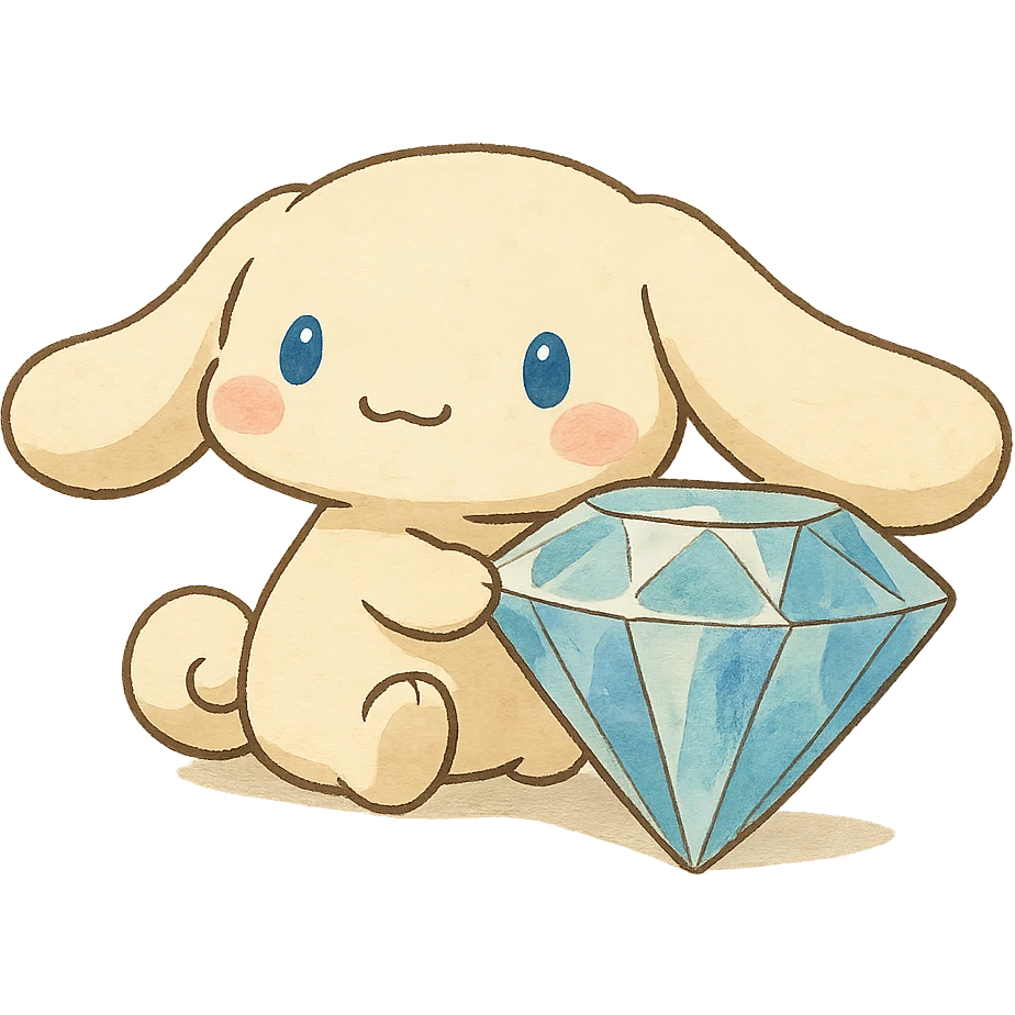 ghibli style Cinnamoroll with a large diamond emoji