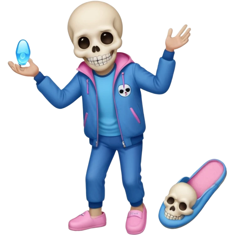 Sans the skeleton from undertale with a glowing blue left eye with his tongue out emoji