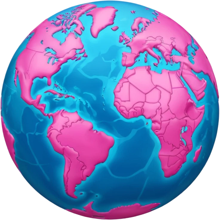 planet earth with continents in hot pink and oceans in light pink, apple emoji style emoji