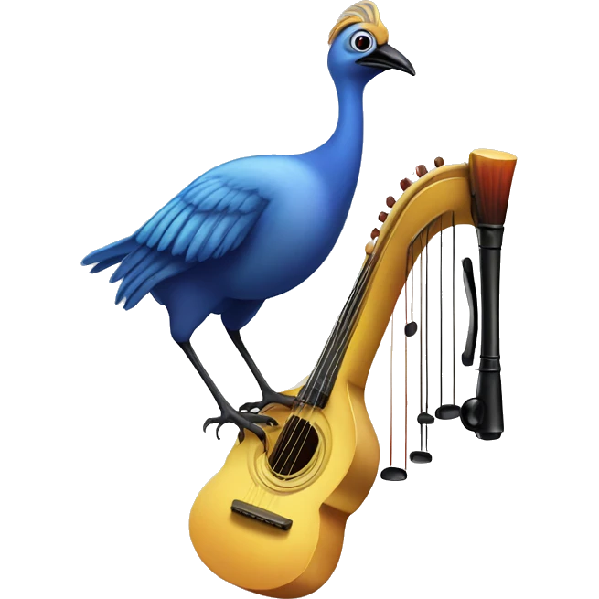 Lyre bird standing on a music note emoji