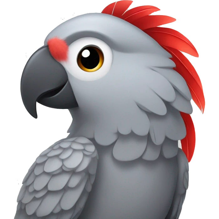 Gray parrot with red feather on his TAIL emoji