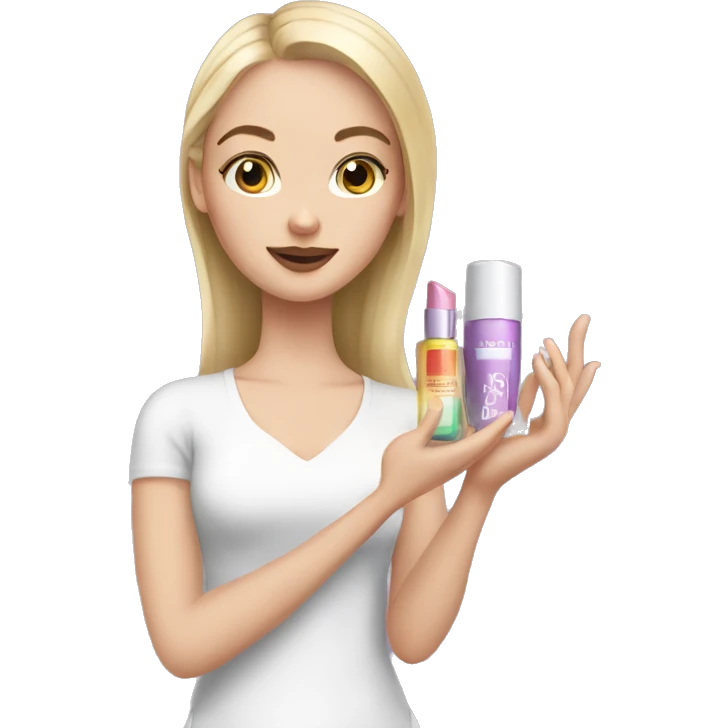 one white girl holding cosmetics in her hands emoji