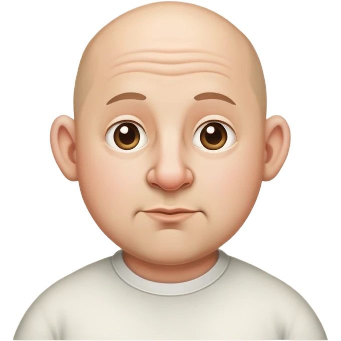 Bald guy with big ears, big nose and a little fatty emoji