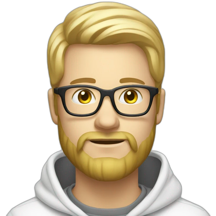 developer- beard-blond-with glasses-using-white-hoodie-at-computer-iridescent-light emoji