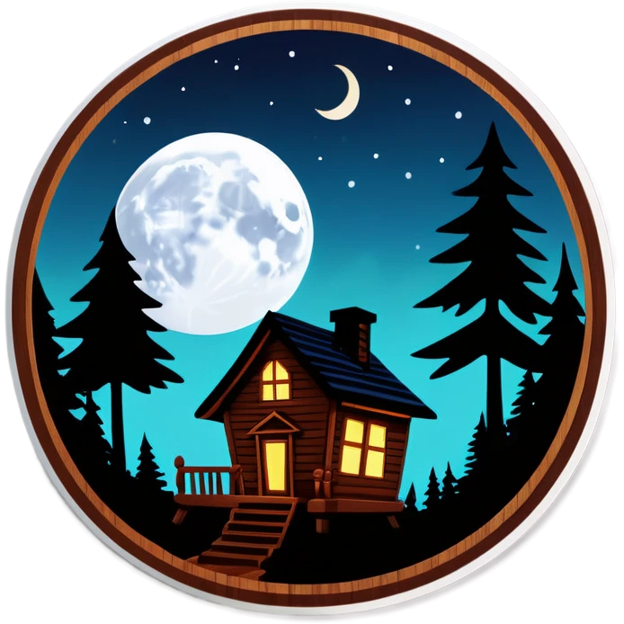 House in wood at night with moon emoji