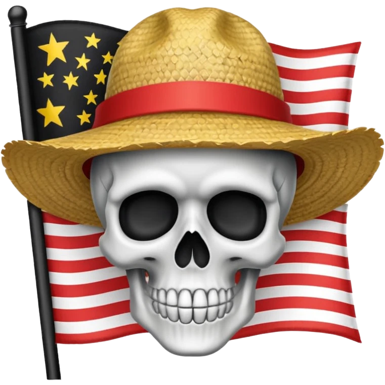 Fait moi un drapeau de tête de mort avec sur la tête un chapeau de paille emoji