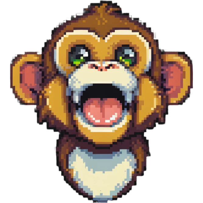 pixel art of a laughing monkey emoji