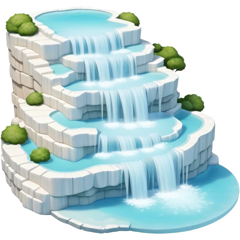 Cinematic Realistic Pamukkale Landmark Emoji, showcasing surreal cascading terraces of thermal waters rendered with ethereal textures and soft, luminous lighting. emoji