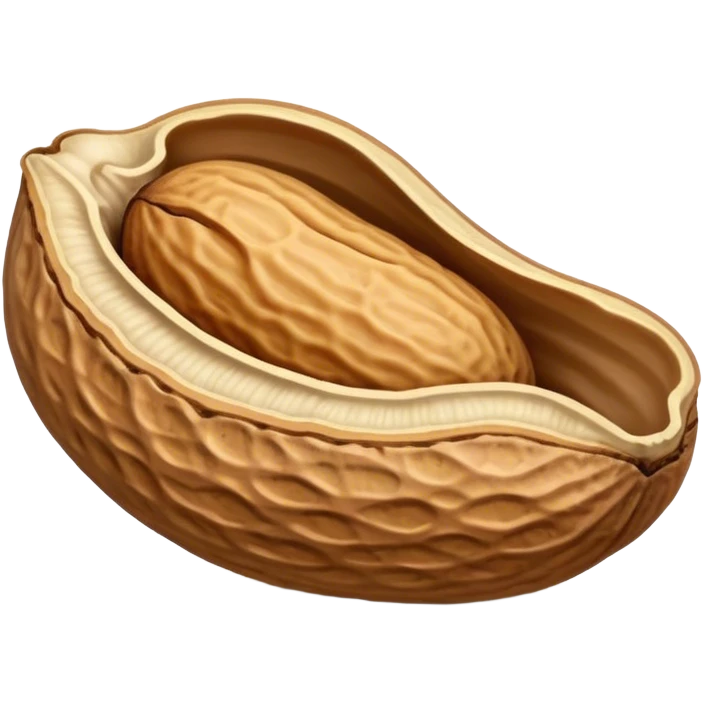 Generate a detailed image of a single peanut in its shell, showcasing its natural texture, ridges, and earthy brown color. The peanut should be well-lit, with soft shadows to enhance its three-dimensional appearance emoji