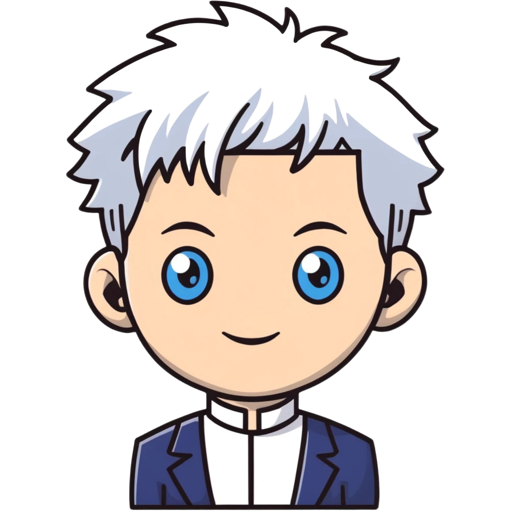 Satoru Gojo with white hair and blue eyes from Jujutsu Kaisen emoji