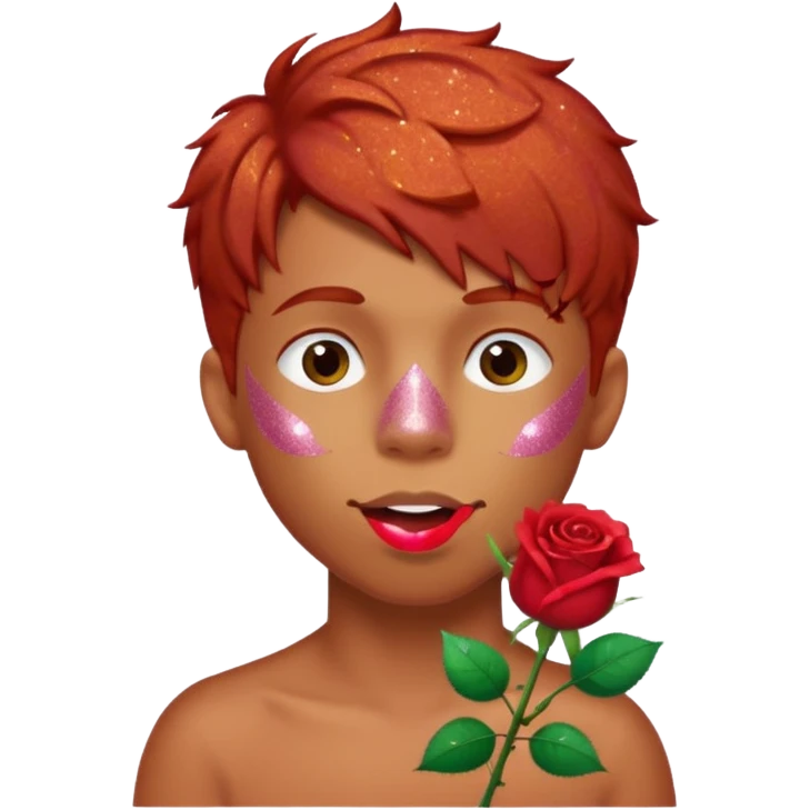 red glitter naughty-looking boy with a rose in his mouth emoji
