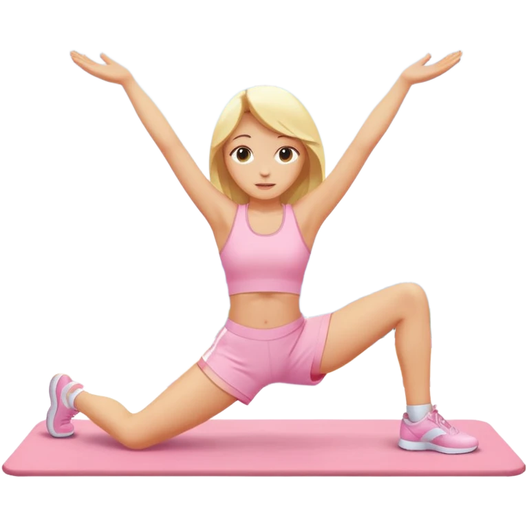 angelic blonde girl stretching in light pink gym emoji