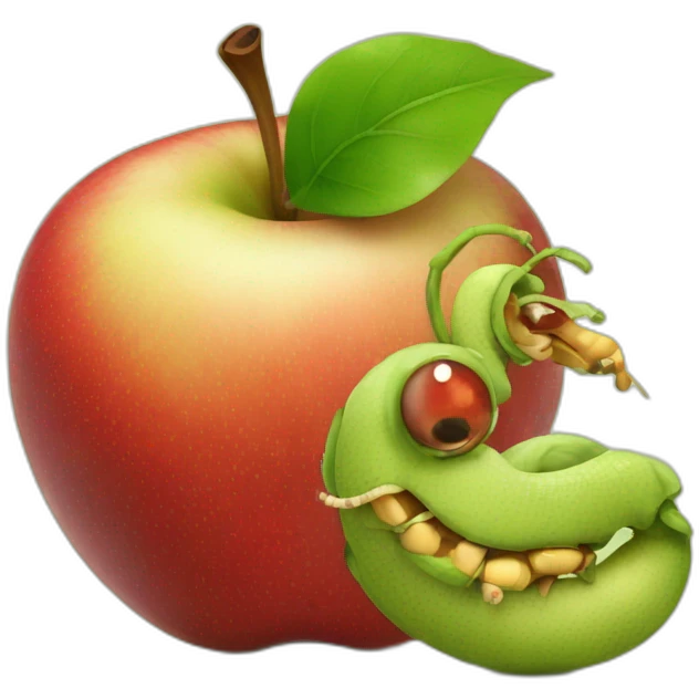 Apple with worm emoji