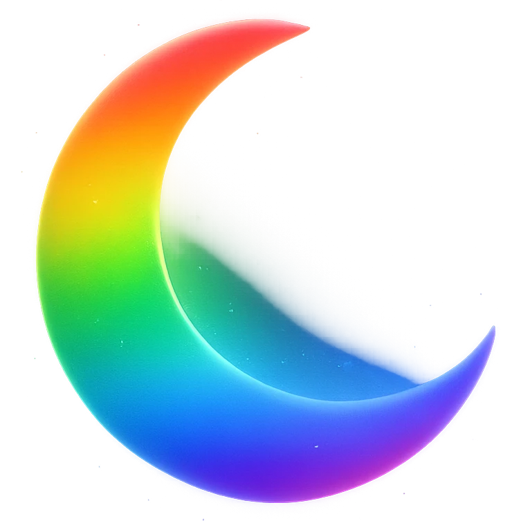 gay pride emoji, rainbow moon, glowing and dreamy emoji