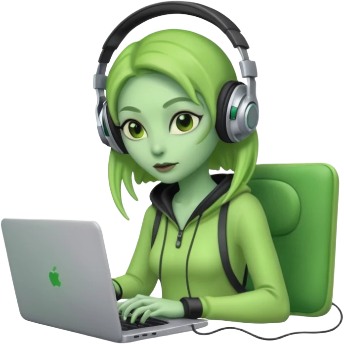 lady alien with ony gaming  laptop. emoji