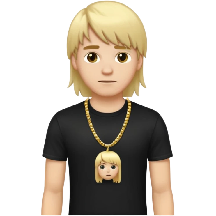 make a iphone emoji who is a white man that looks young with long blonde hair with bangs, with a black punk shirt and a golden neckless emoji