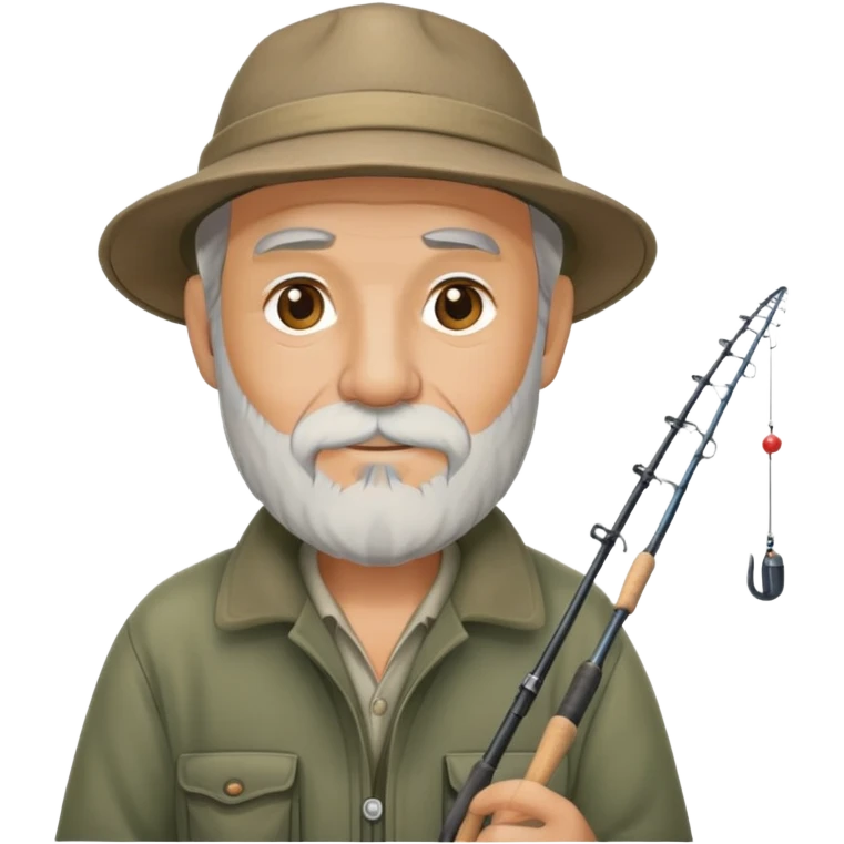 old fisherman with gray beard, fishing rod and hat emoji