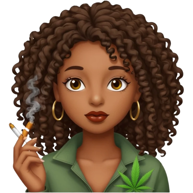 Black girl with eyelashes and curly hair smoking weed  emoji
