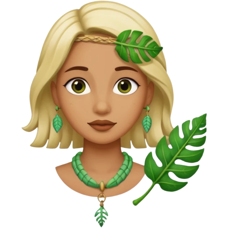 ancient girl wearing fish bone Necklaces and leaf emoji
