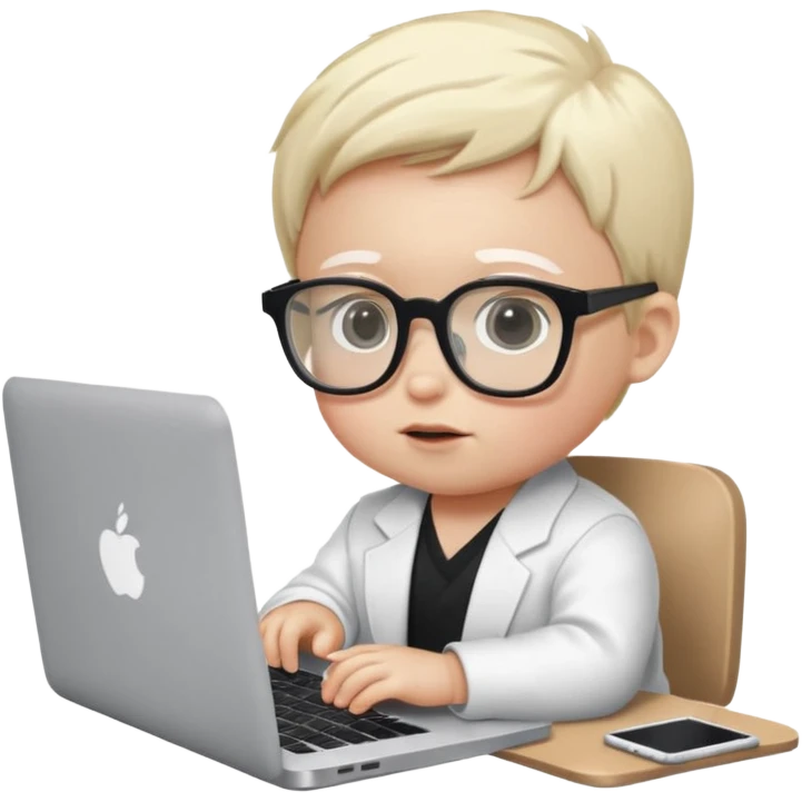 baby white skin bull in fancy glasses sitting in front of a macbook, working  emoji