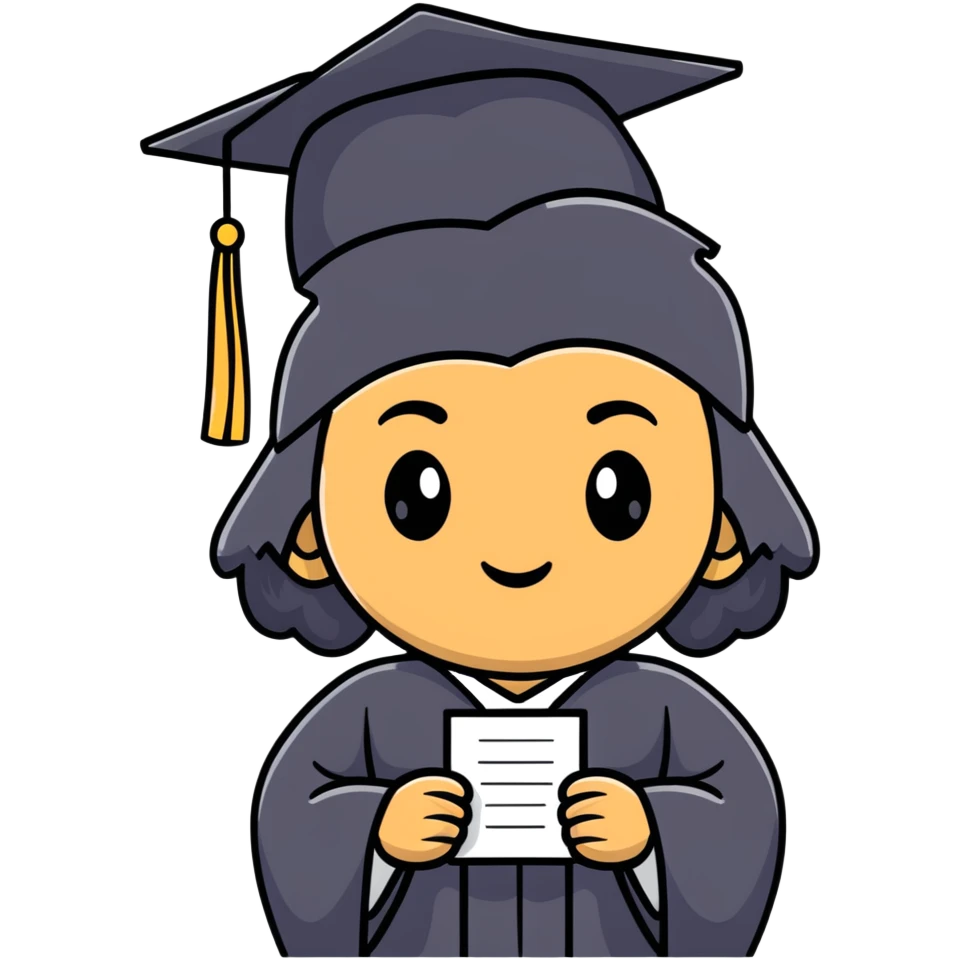 happy olive-skinned graduate with long wavy black hair wearing graduation cap and holding diploma emoji