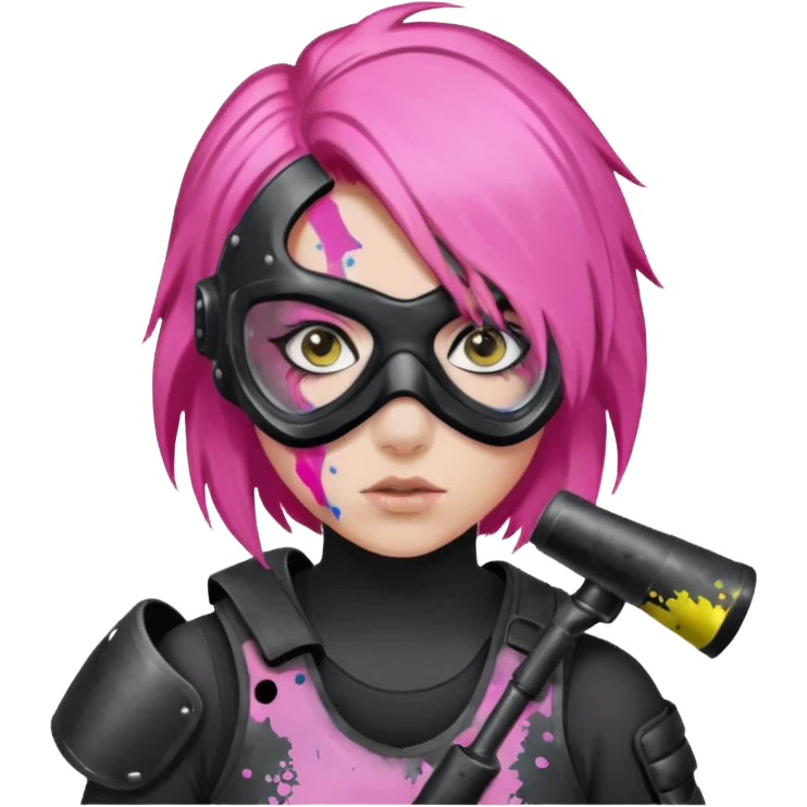 paintball player face girl pink hair emoji