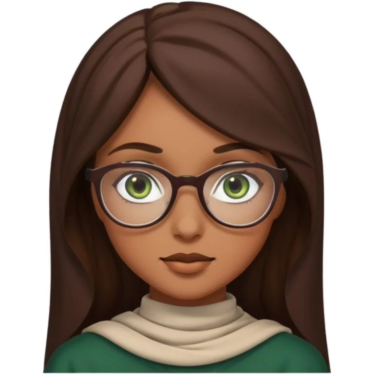 A hijab brunnet girl with glasses and a girl with dark amber waivy hair and green eyes  emoji