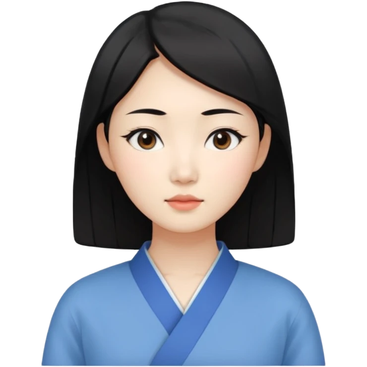 Korean woman, East Asian features,
female human avatar,
front face icon style,
large head, minimal neck,
neutral expression, calm mood,
simple black hair,
flat illustration style,
clean background emoji