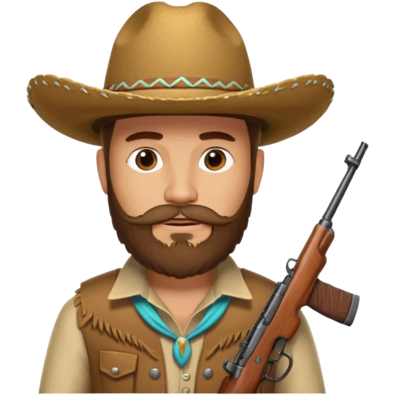 Light brown cowboy with full beard, sombrero and a ak47 up emoji