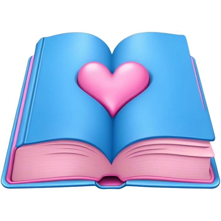 blue book with pink love text on it emoji