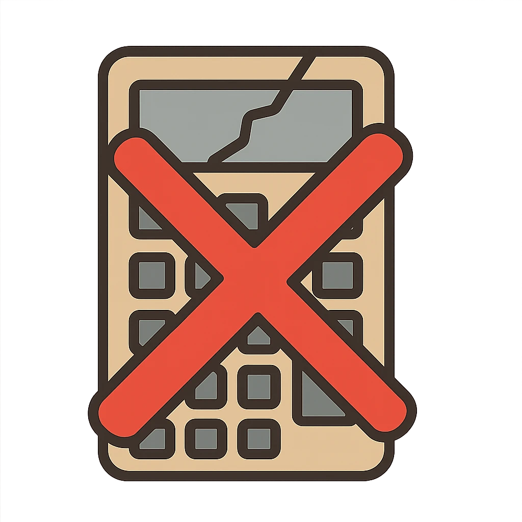 flat toon style broken calculator with a big red cross emoji