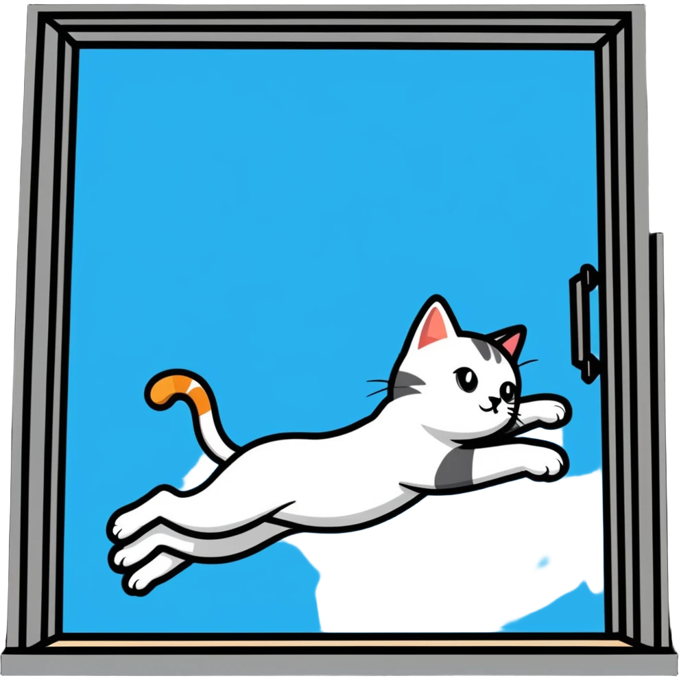 Кот прыгнул в окно emoji