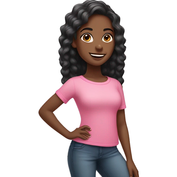 Black girls with short long hair smiling with a pink top ￼ emoji