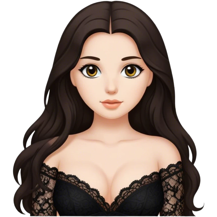 Beautiful Buxom long haired brunette, back booty wearing black lace, sfw emoji