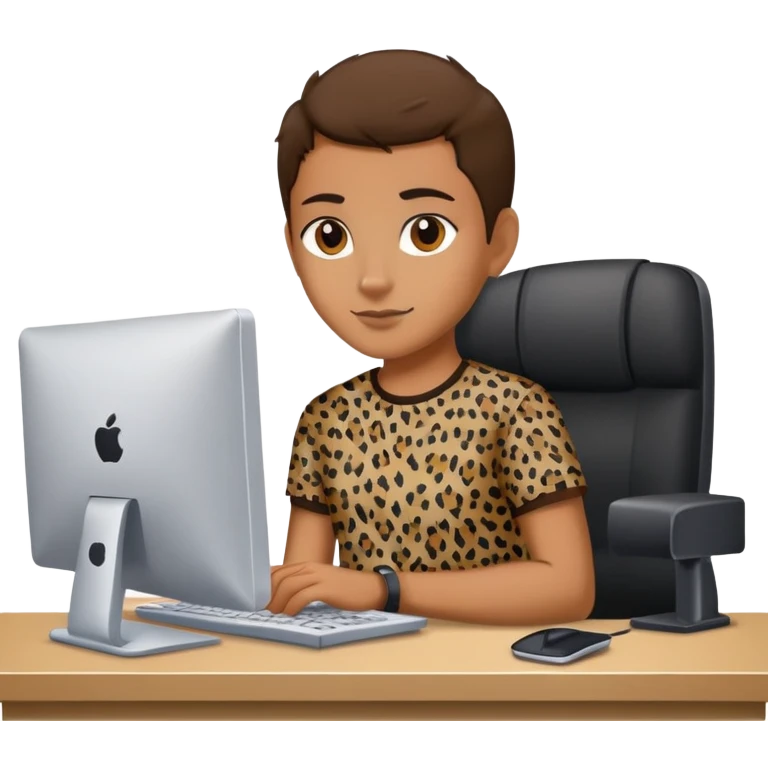Человек в леопардовой футболке за компьютером emoji