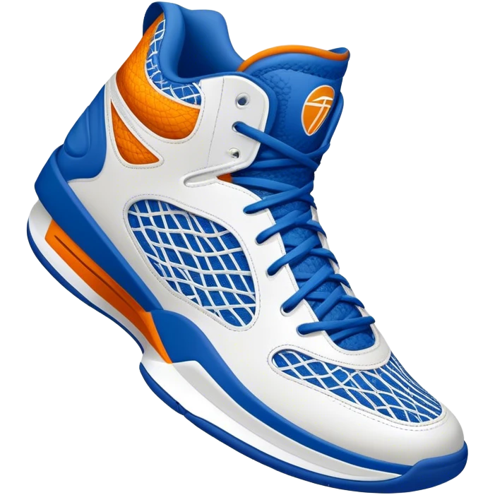 Cinematic Realistic image of a pair of basketball sneakers featuring detailed mesh and leather textures, vibrant color accents and dynamic design lines, illuminated by bold, high-energy arena lighting emoji