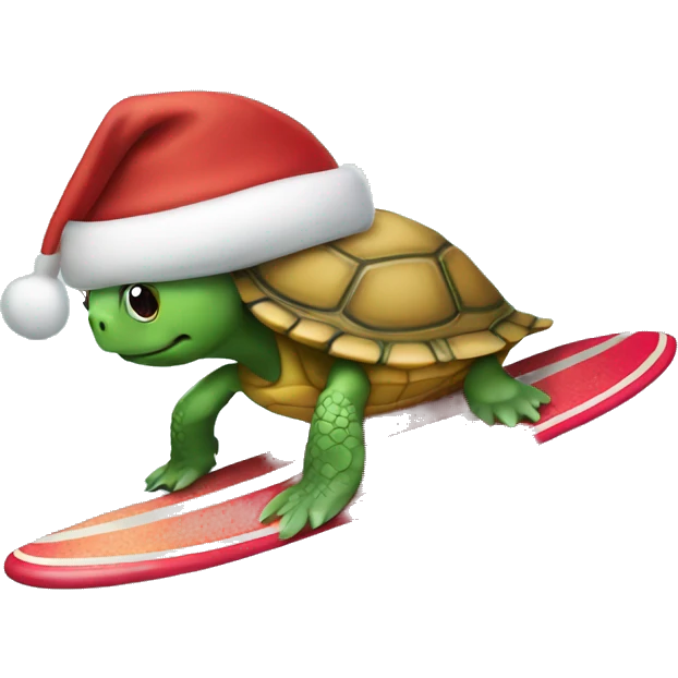 Turtle with a Santa hat surfboarding emoji