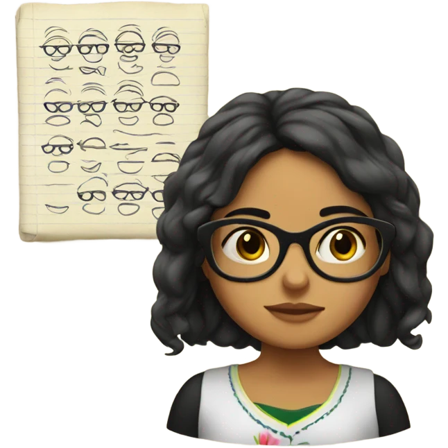 Mexican girl with glasses reading and writing  emoji