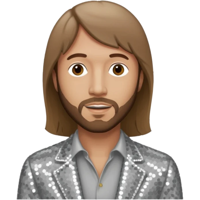 Maurice Gibb from Bee Gees with light grey sequin outfit, long brown hair emoji