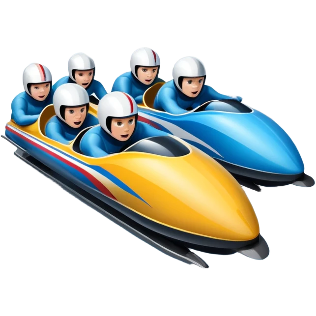 An icon featuring a sleek bobsled with athletes racing down an icy track at high speed, helmets on and bodies aligned for aerodynamics. Surrounded by icy curves, snowbanks, and a wintry mountain backdrop. Transparent background captures the thrill and precision of bobsleigh. emoji