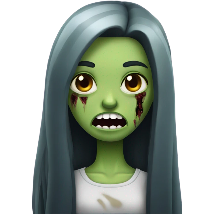 girl zombie with black long hair with teeth and serious face  emoji